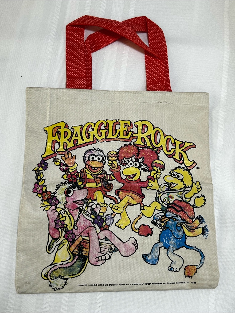 Vintage 1985 Henson Fraggle Rock Muppets Tote Bag Graphic Red Yellow Orange